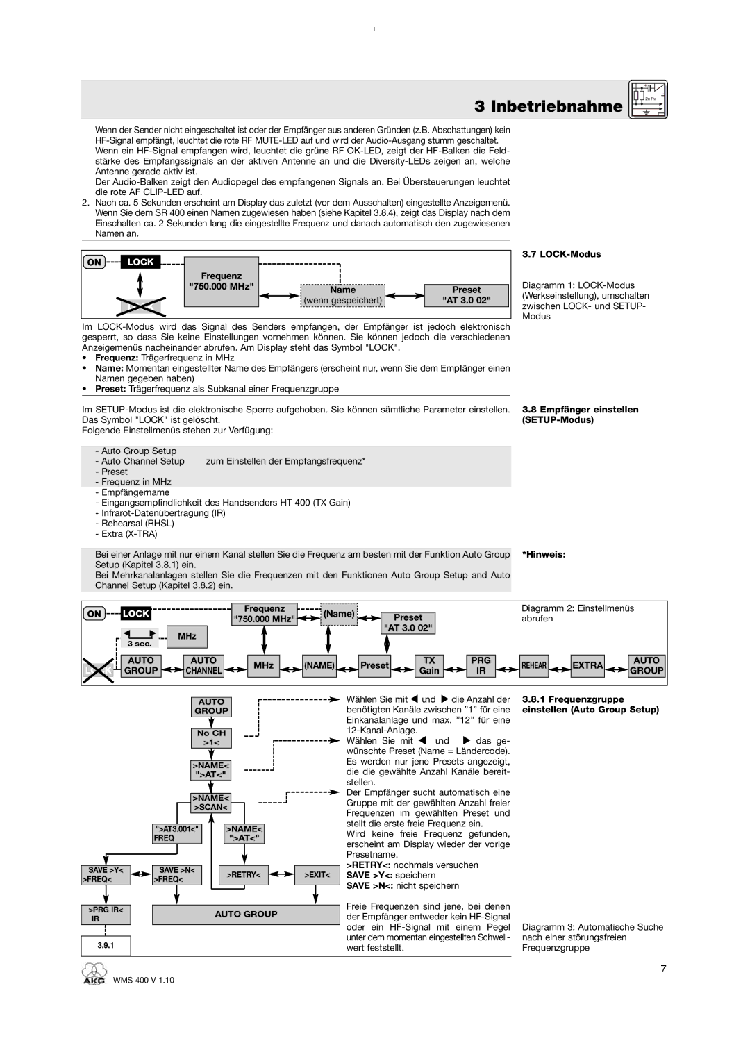 AKG Acoustics WMS 400 user manual Name, PRG Rehear Extra Auto, Group 