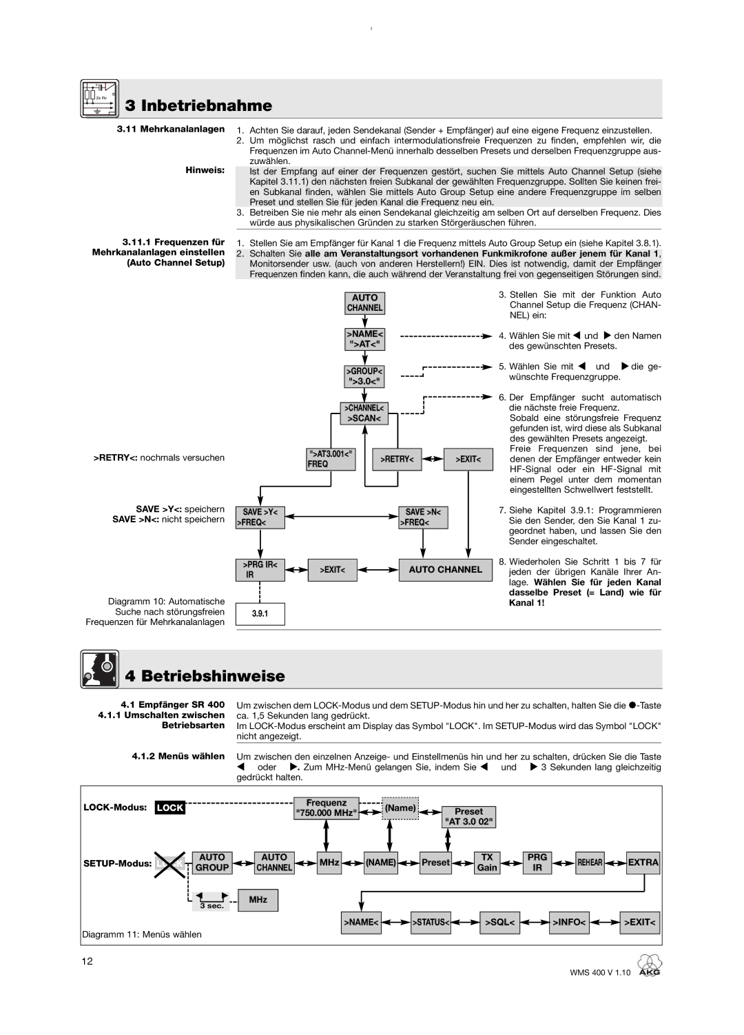 AKG Acoustics WMS 400 user manual Betriebshinweise 