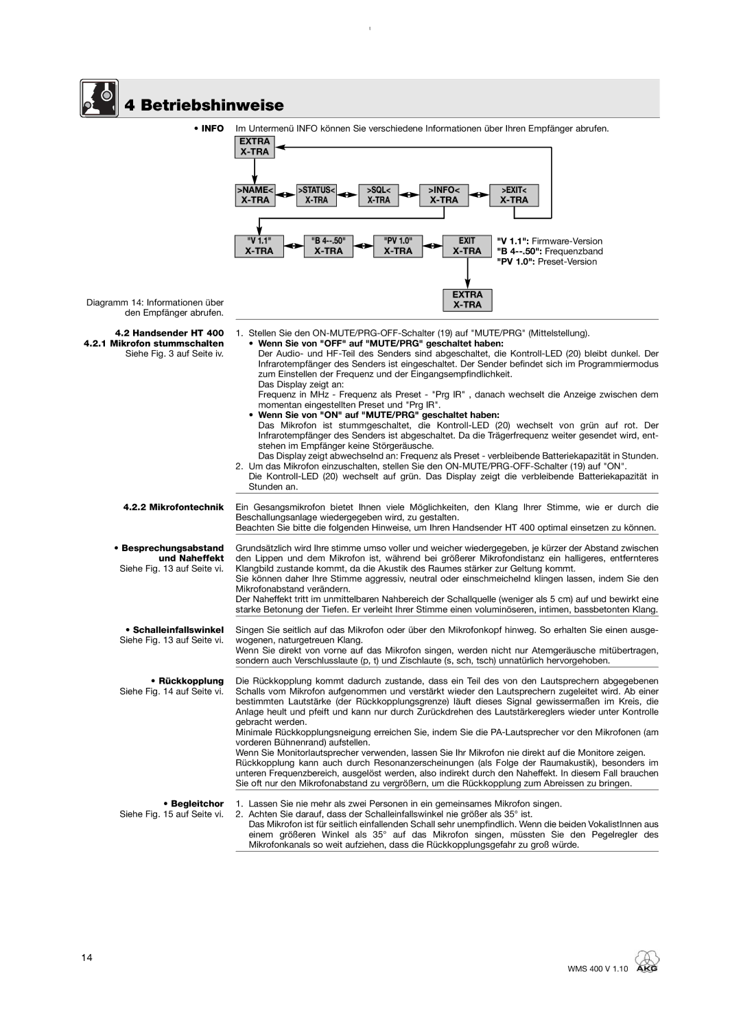 AKG Acoustics WMS 400 SQL Info, Frequenzband, PV 1.0 Preset-Version, Wenn Sie von on auf MUTE/PRG geschaltet haben 