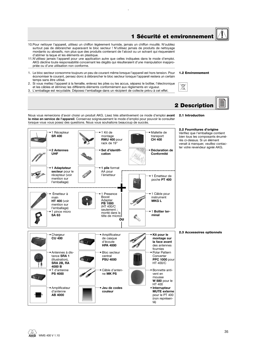 AKG Acoustics WMS 400 user manual Uhf, Mkg L 