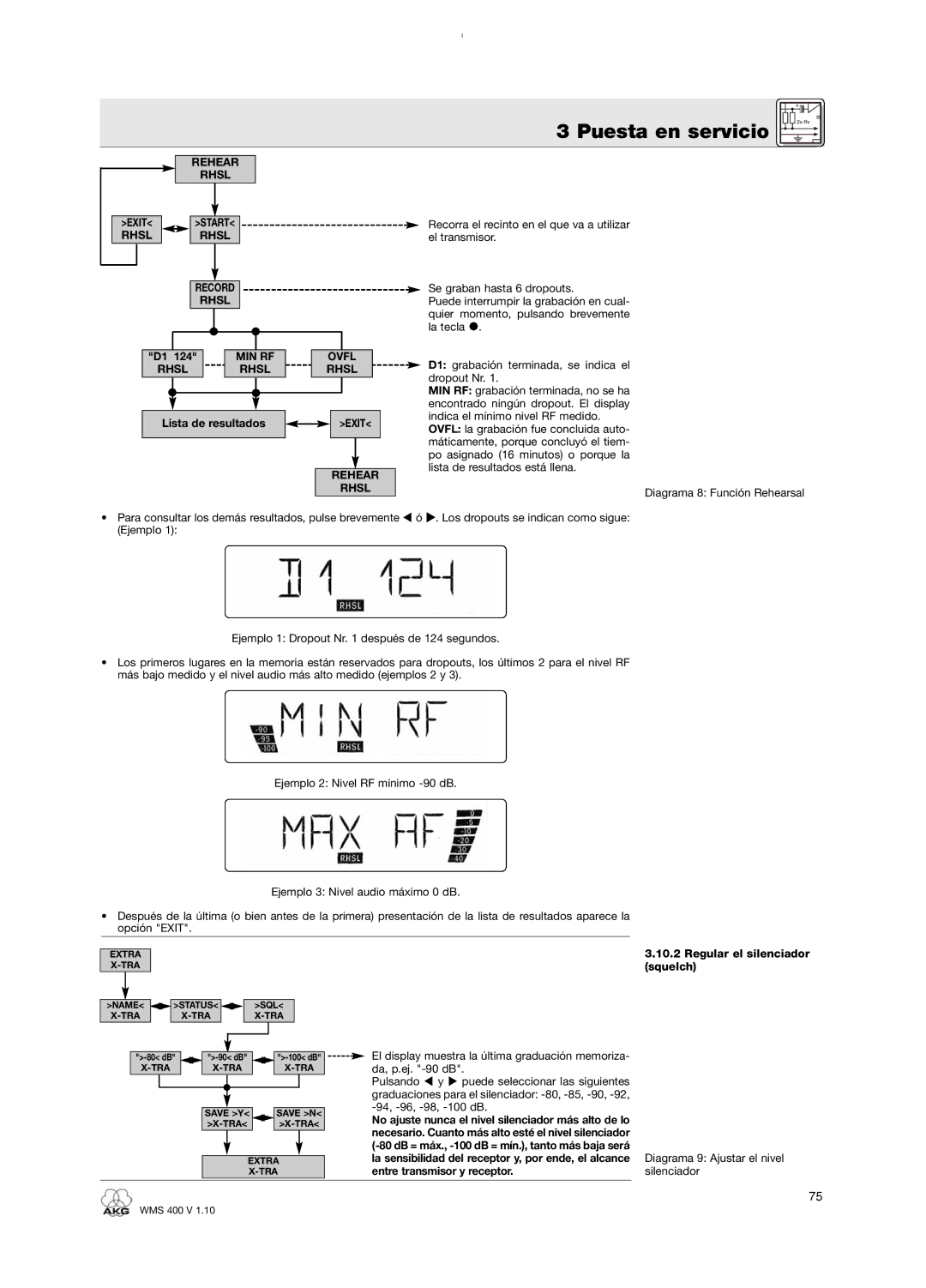 AKG Acoustics WMS 400 user manual Lista de resultados, Regular el silenciador squelch 