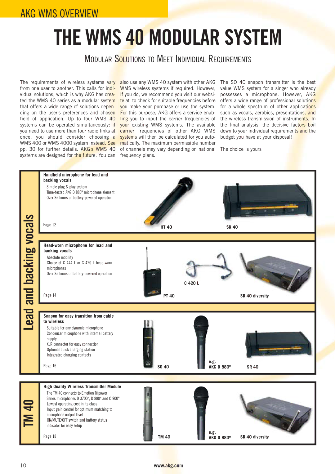 AKG Acoustics WMS 4000 manual Modular Solutions to Meet Individual Requirements 