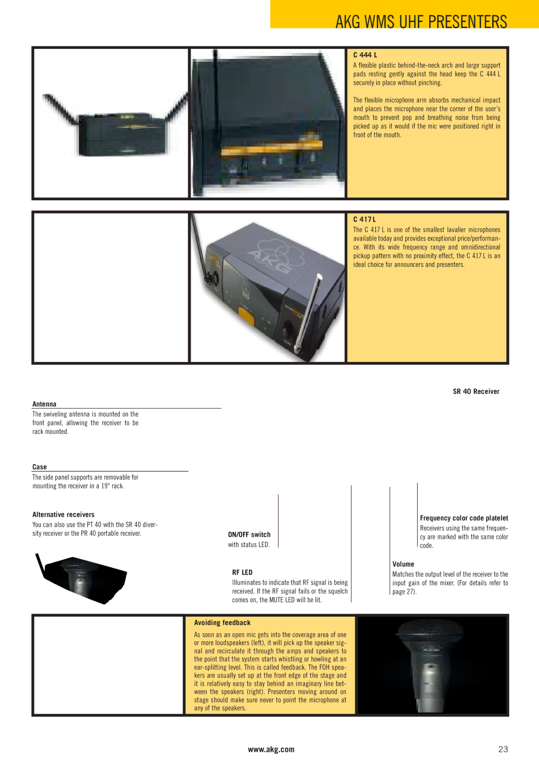 AKG Acoustics WMS 4000 manual 444 L, 417 L, Avoiding feedback 