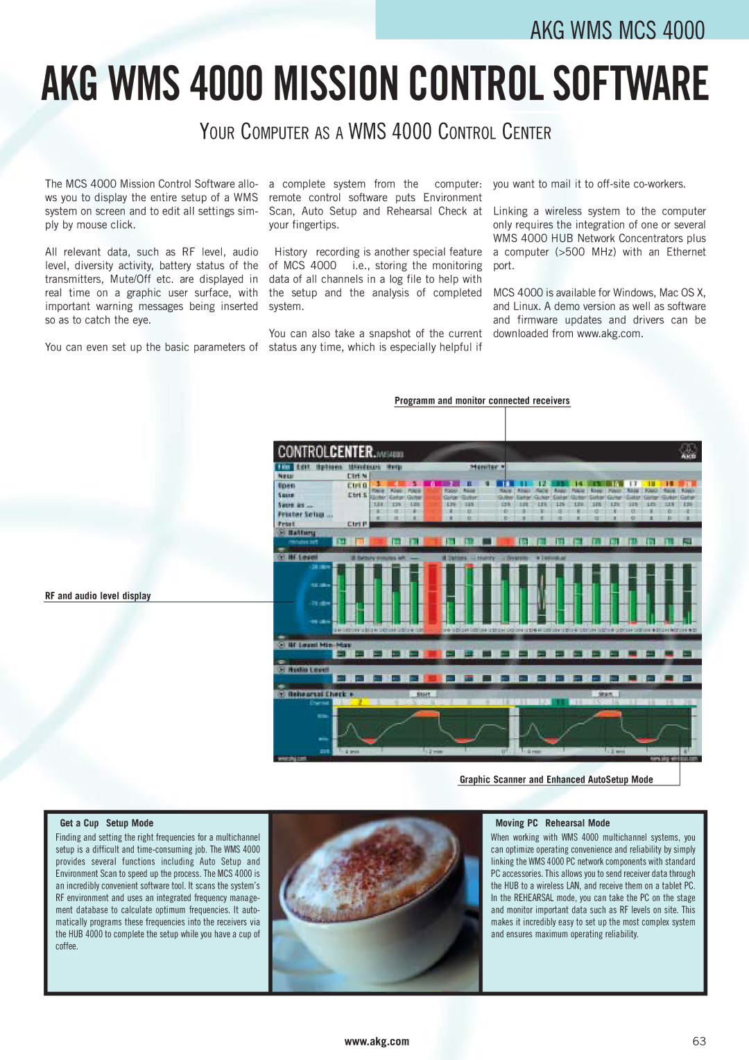 AKG Acoustics manual Your Computer AS a WMS 4000 Control Center, You can even set up the basic parameters, Coffee 