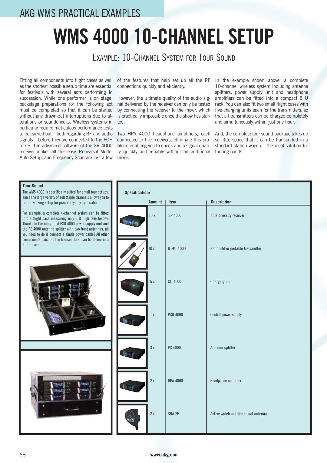 AKG Acoustics WMS 4000 manual Example 10-CHANNEL System for Tour Sound, Amount Description 