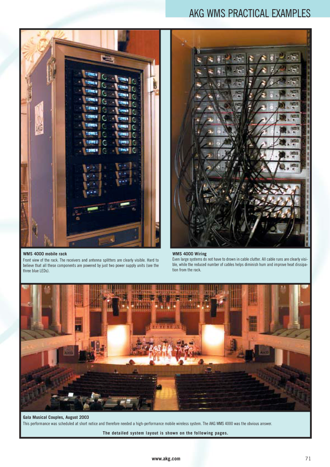 AKG Acoustics manual WMS 4000 mobile rack, WMS 4000 Wiring, Gala Musical Couples, August 