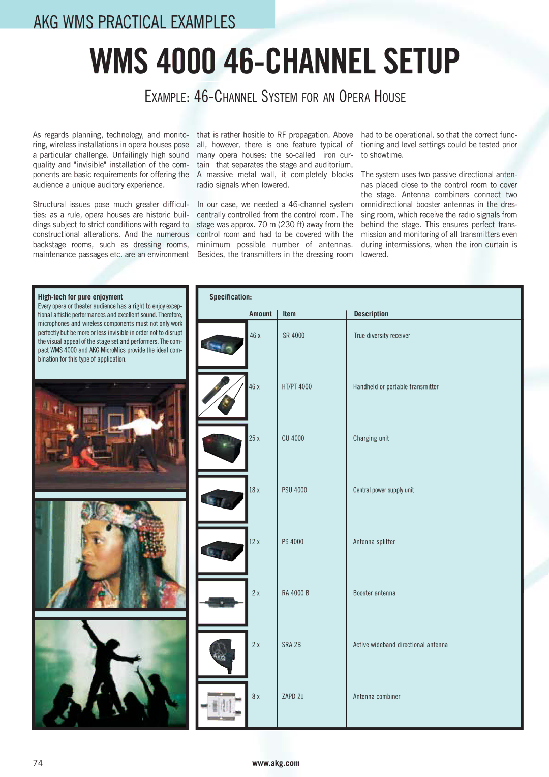 AKG Acoustics WMS 4000 manual Example 46-CHANNEL System for AN Opera House, High-tech for pure enjoyment 