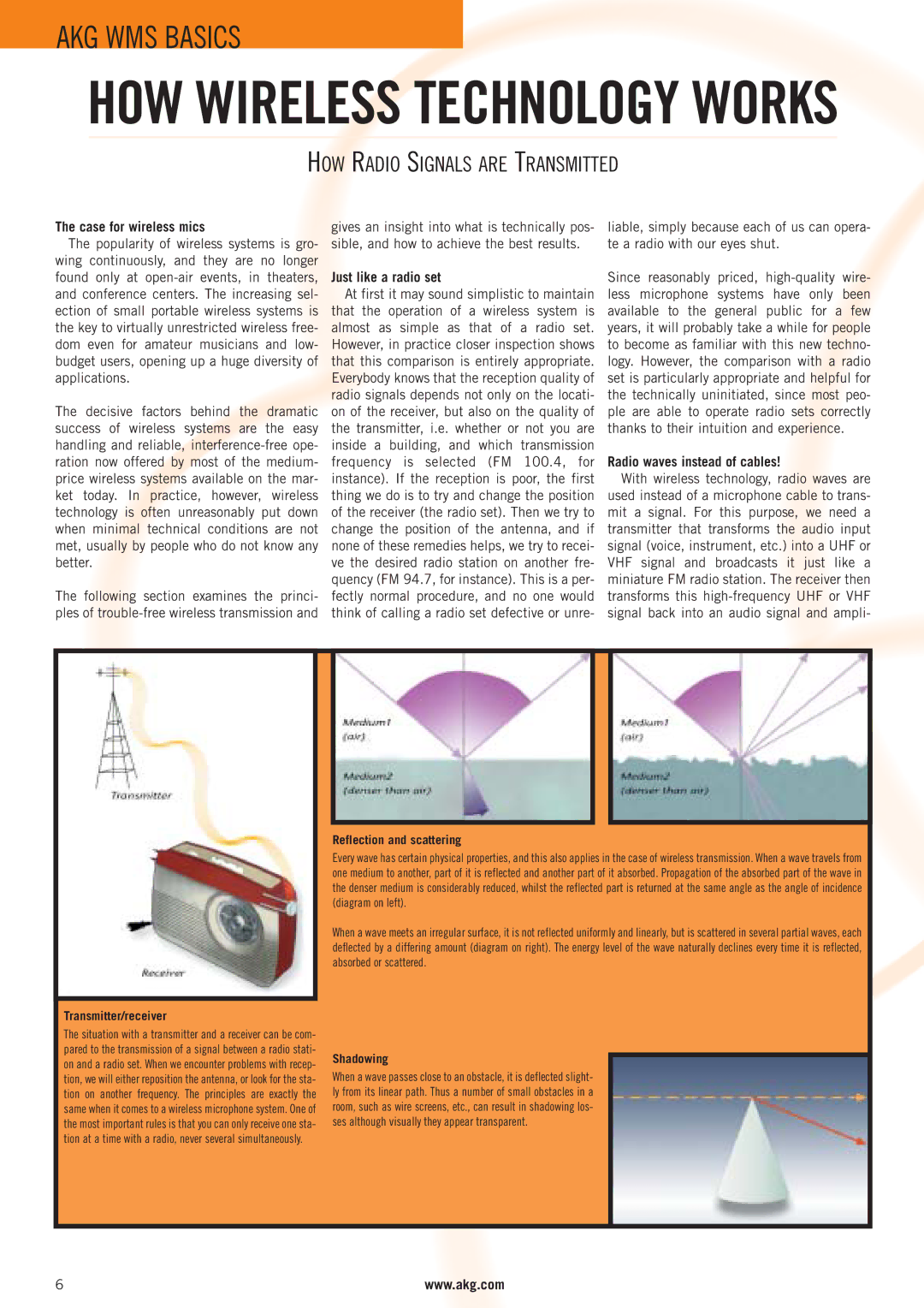 AKG Acoustics WMS 4000 manual HOW Radio Signals are Transmitted, Case for wireless mics, Just like a radio set 