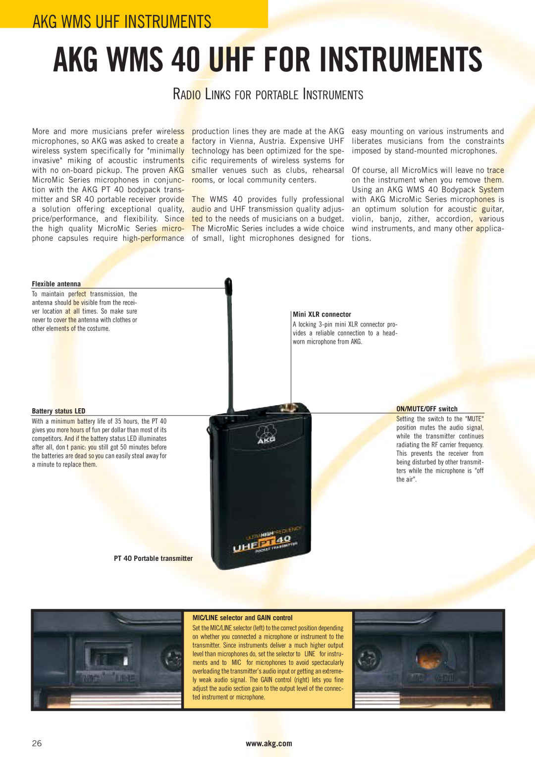 AKG Acoustics WMS 4000 AKG WMS 40 UHF FOR INSTRUMENTS, Akg Wms Uhf Instruments, Radio Links For Portable Instruments 