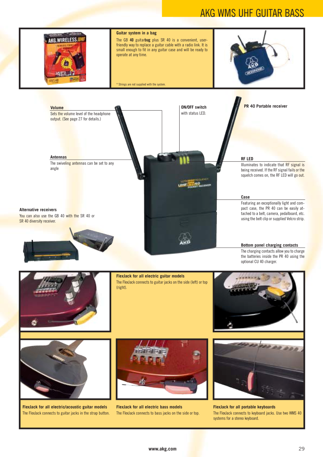 AKG Acoustics WMS 40 Akg Wms Uhf Guitar Bass, Guitar system in a bag, Volume, Antennas, Alternative receivers, Rf Led 