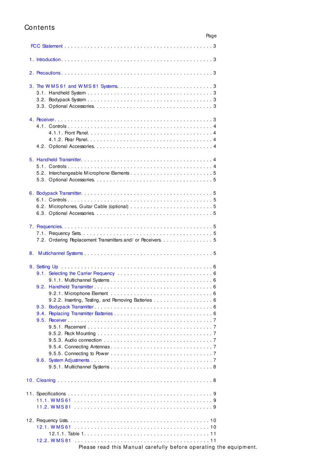 AKG Acoustics WMS 61, WMS 81 manual Contents 