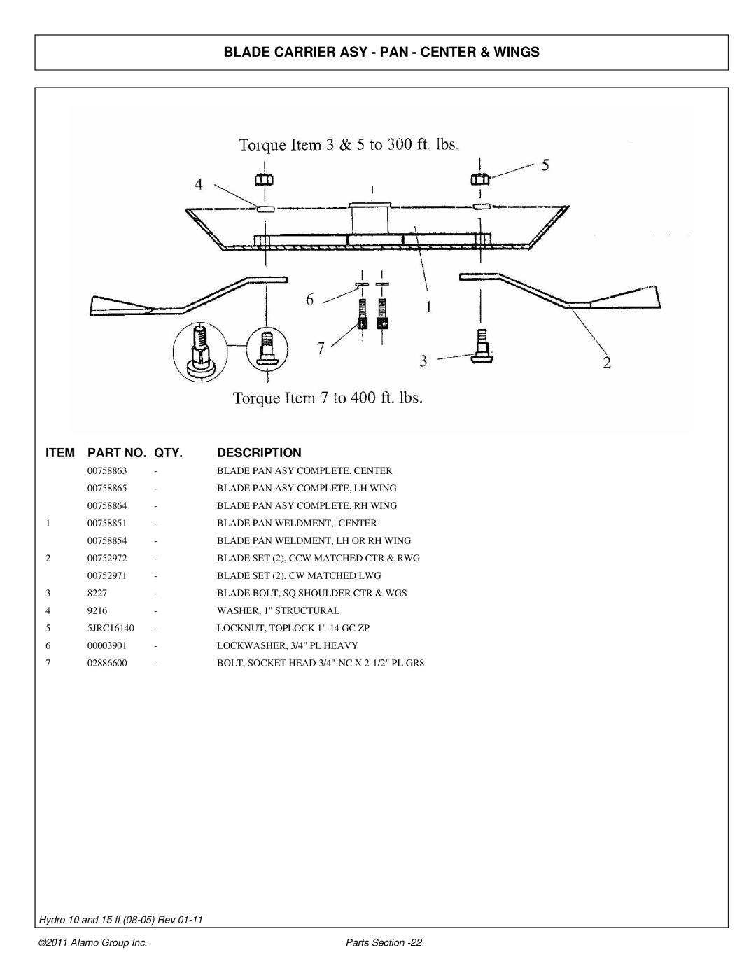 Alamo 00756179P manual Blade Carrier ASY PAN Center & Wings 