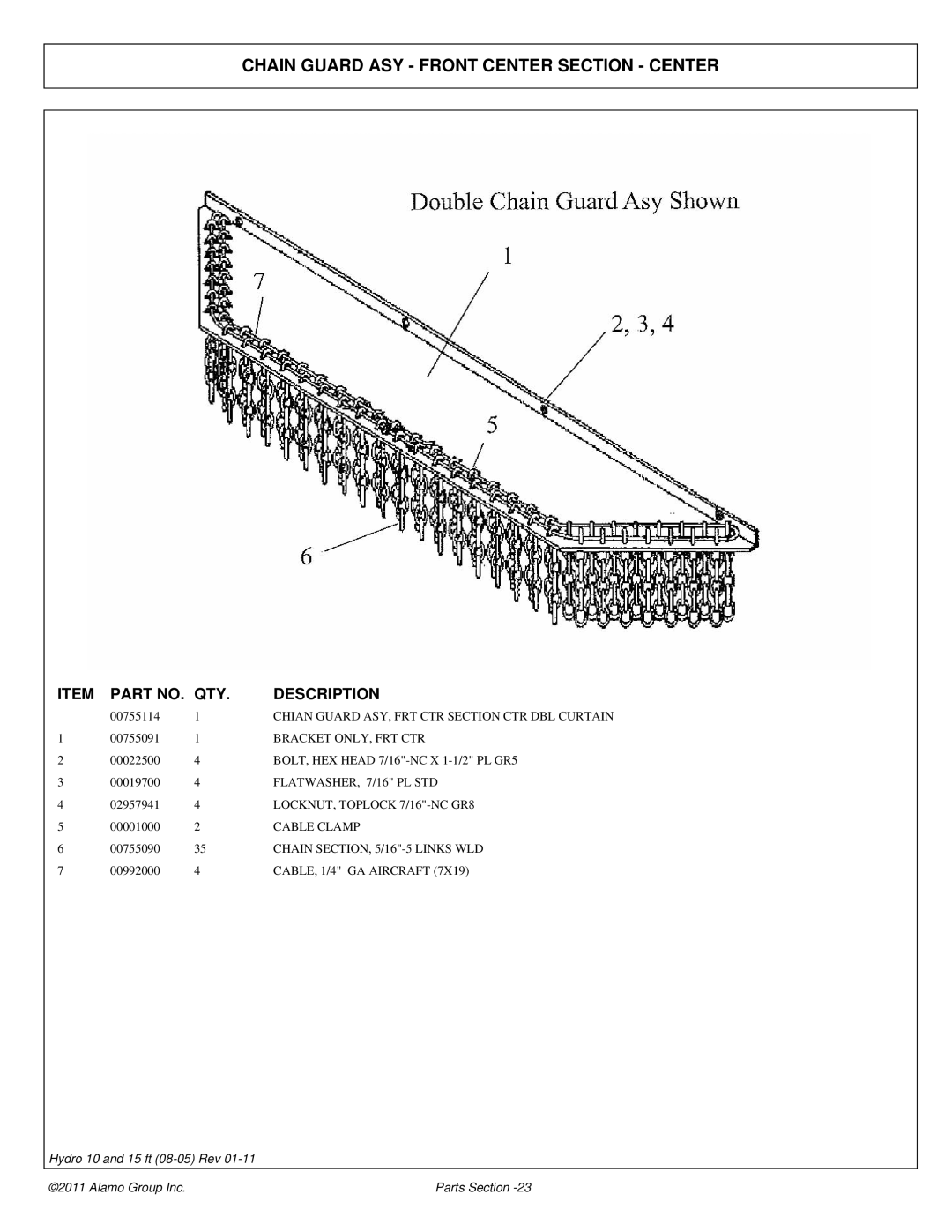 Alamo 00756179P manual Chain Guard ASY Front Center Section Center 