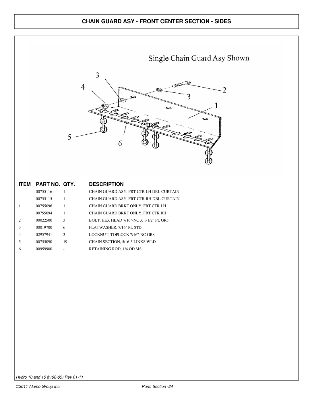 Alamo 00756179P manual Chain Guard ASY Front Center Section Sides 