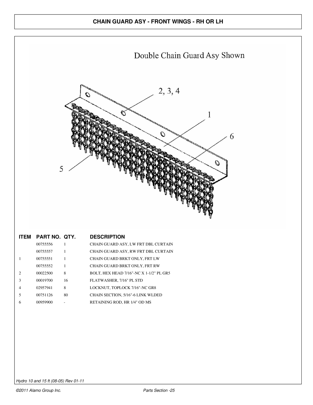 Alamo 00756179P manual Chain Guard ASY Front Wings RH or LH 