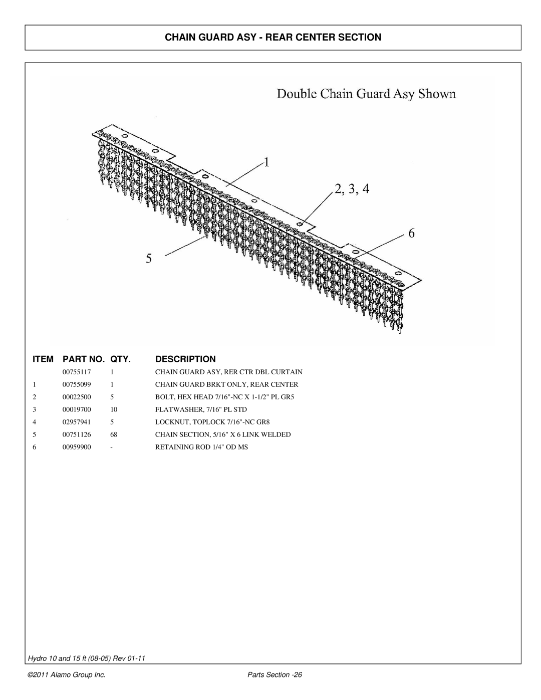 Alamo 00756179P manual Chain Guard ASY Rear Center Section 