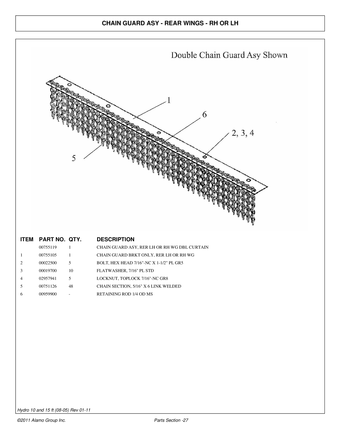 Alamo 00756179P manual Chain Guard ASY Rear Wings RH or LH 