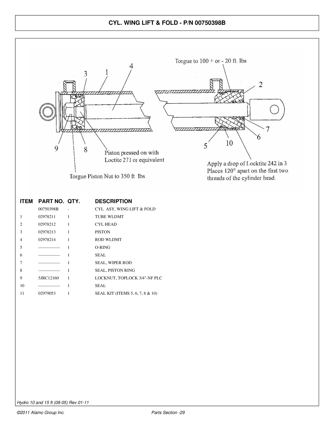 Alamo 00756179P manual CYL. Wing Lift & Fold P/N 00750398B 