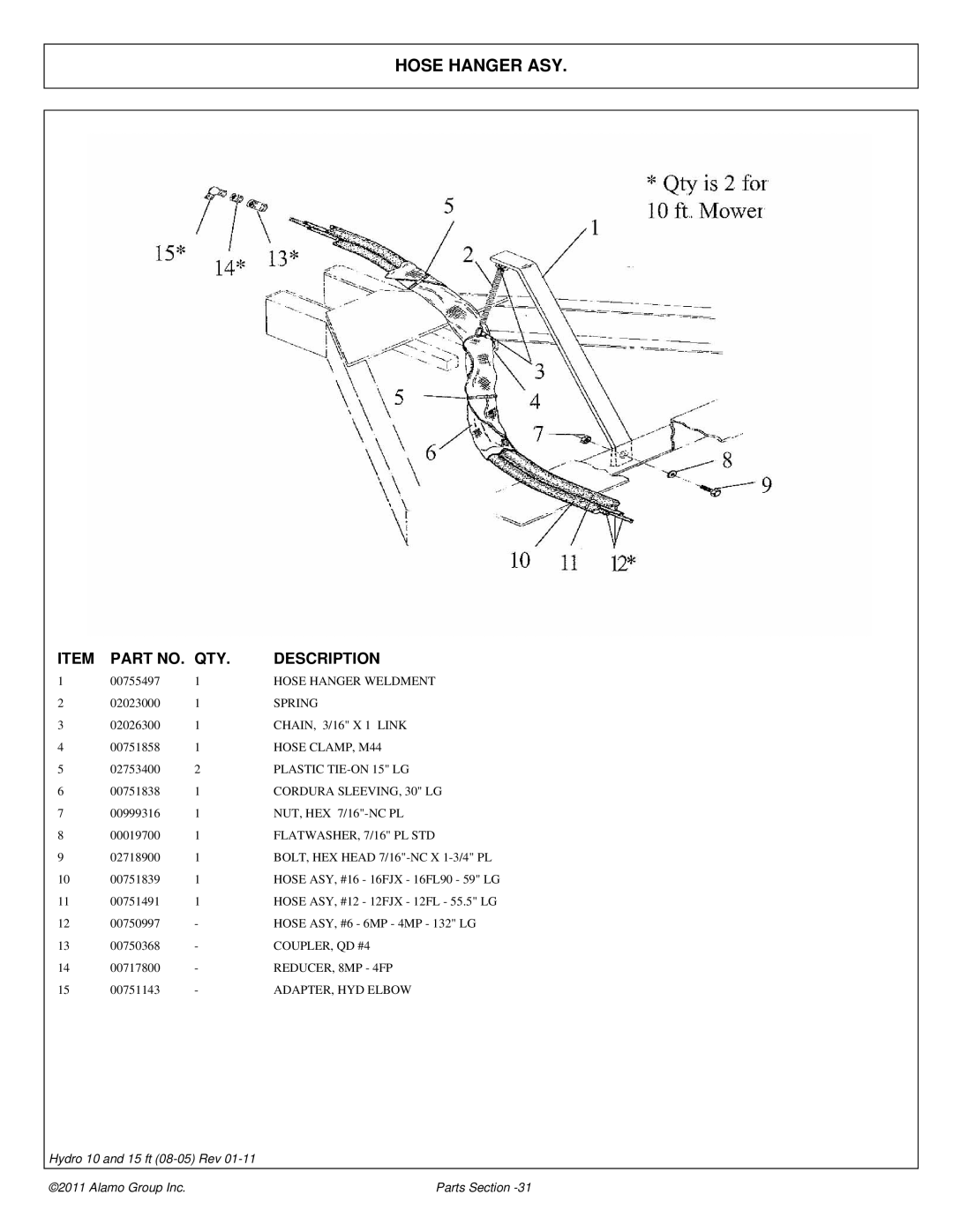 Alamo 00756179P manual Hose Hanger ASY 