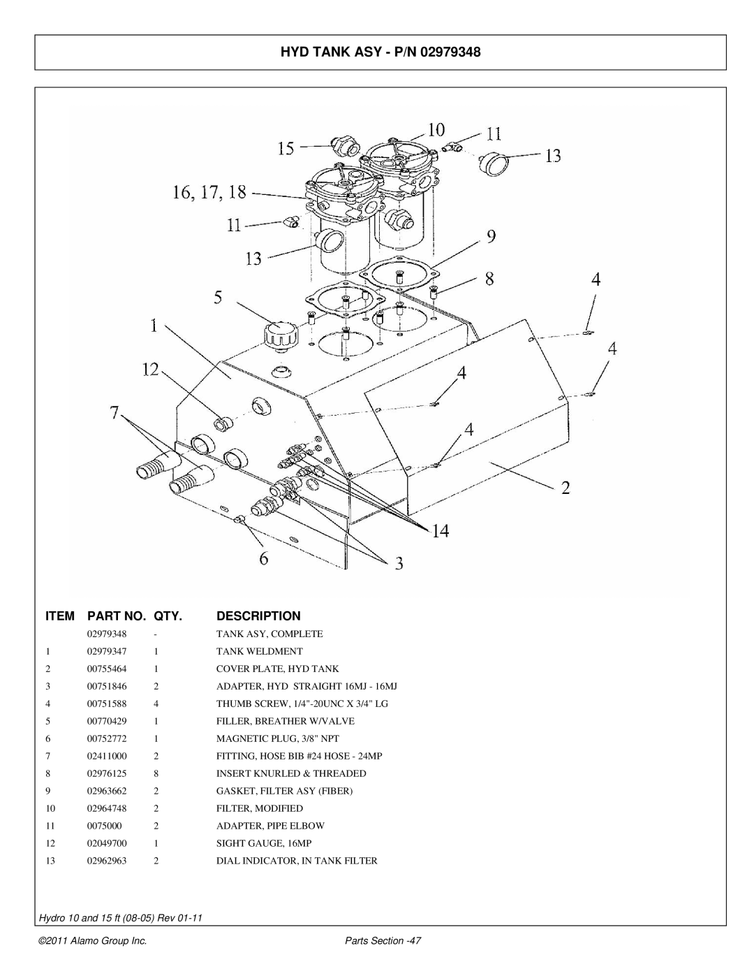 Alamo 00756179P manual HYD Tank ASY P/N 