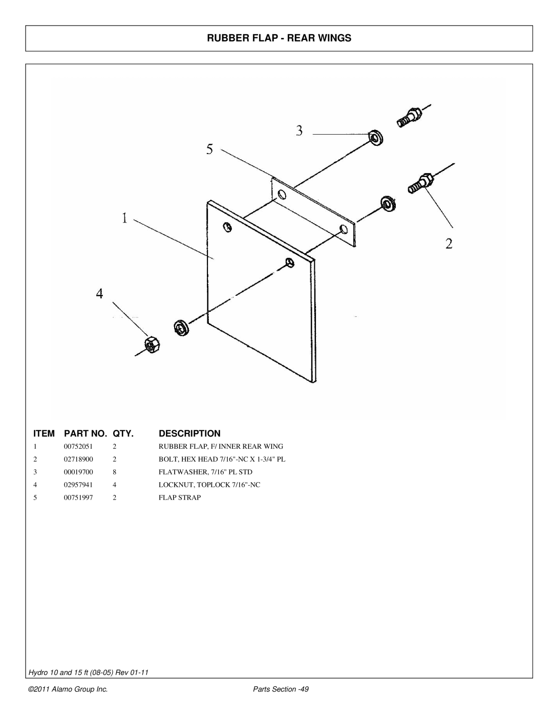 Alamo 00756179P manual Rubber Flap Rear Wings 