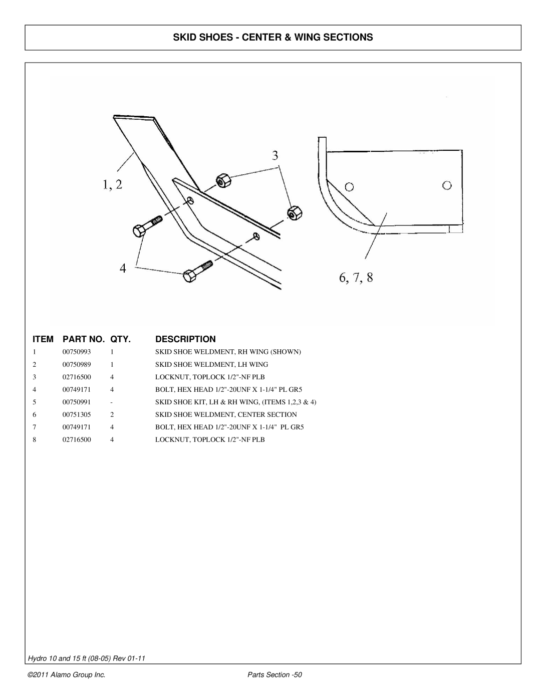 Alamo 00756179P manual Skid Shoes Center & Wing Sections 