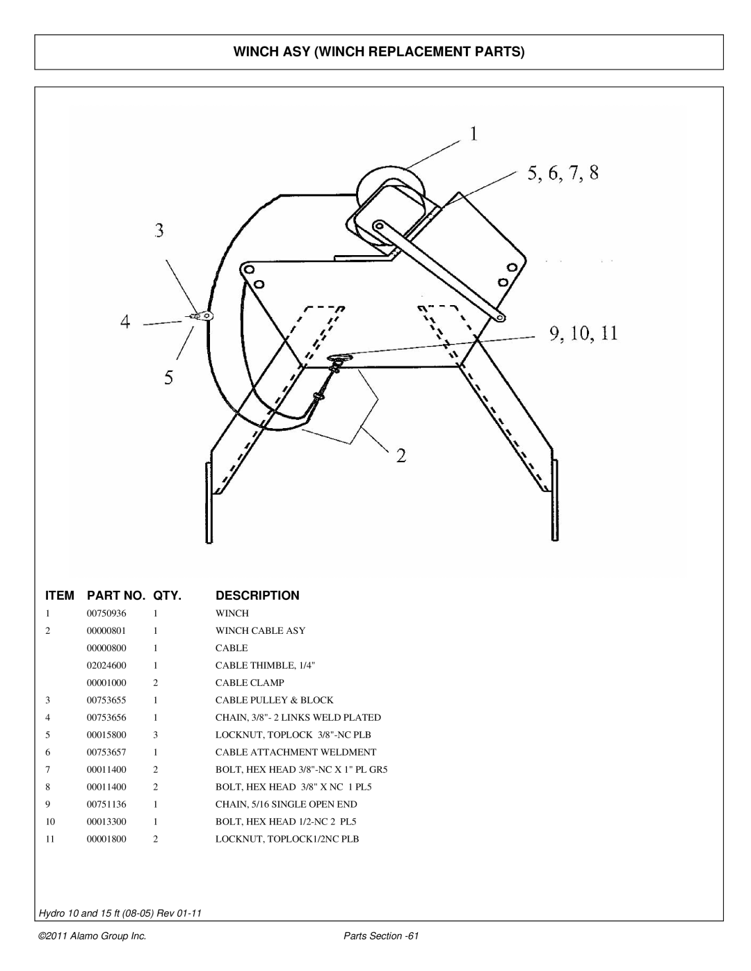 Alamo 00756179P manual Winch ASY Winch Replacement Parts 