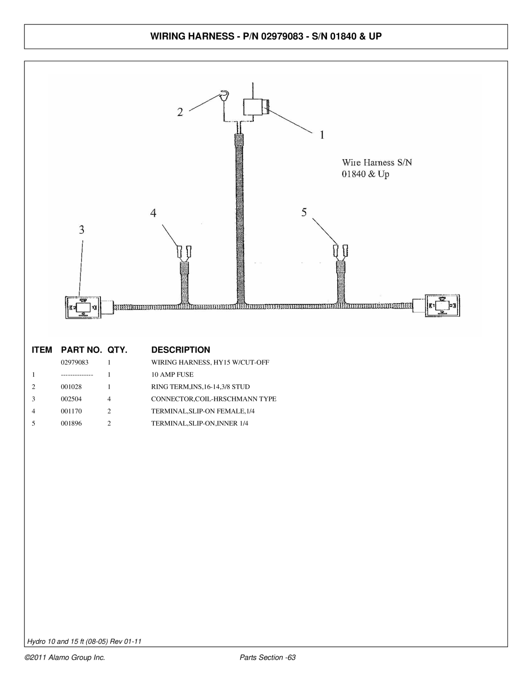 Alamo 00756179P manual Wiring Harness P/N 02979083 S/N 01840 & UP 