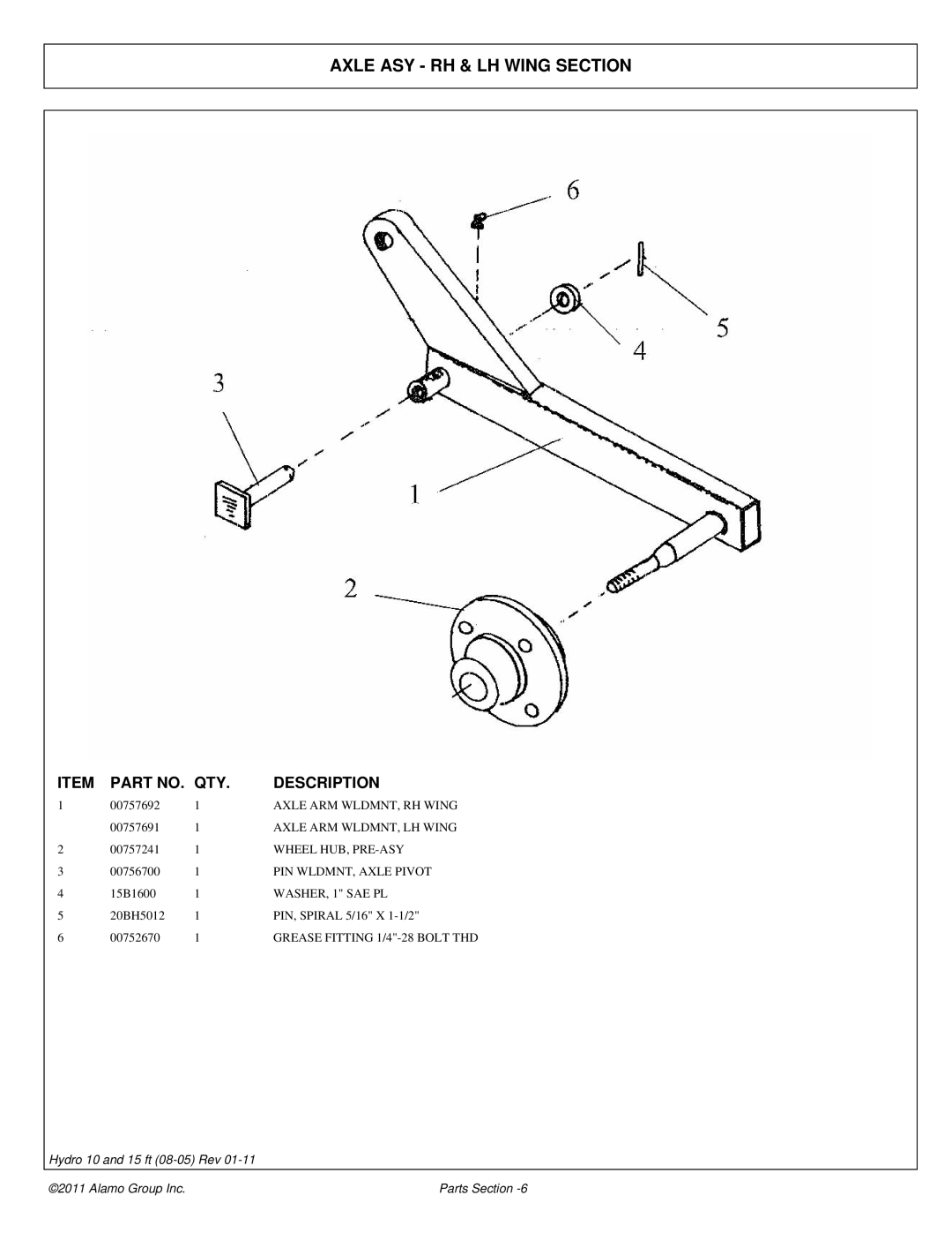 Alamo 00756179P manual Axle ASY RH & LH Wing Section 