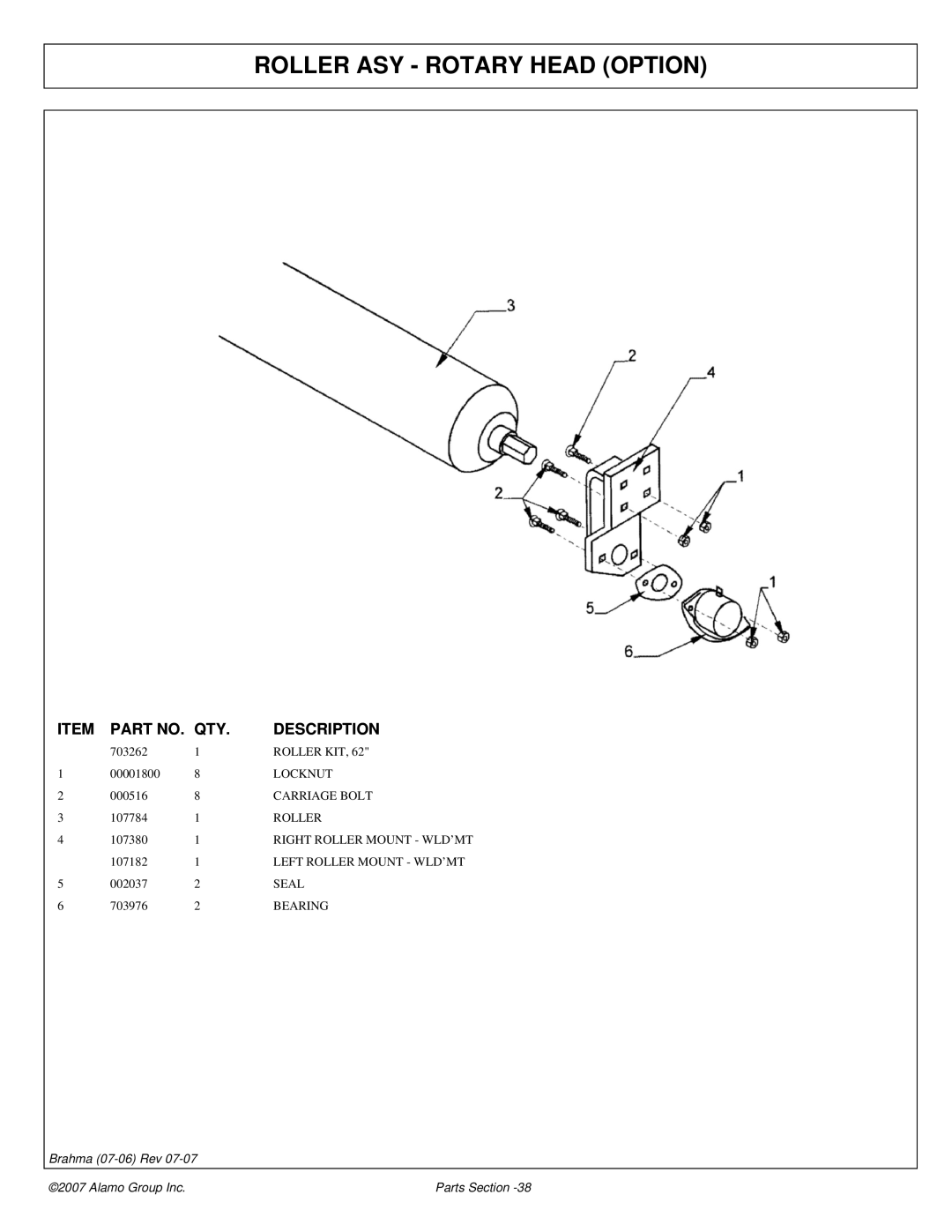 Alamo 02968822P manual Roller ASY Rotary Head Option 