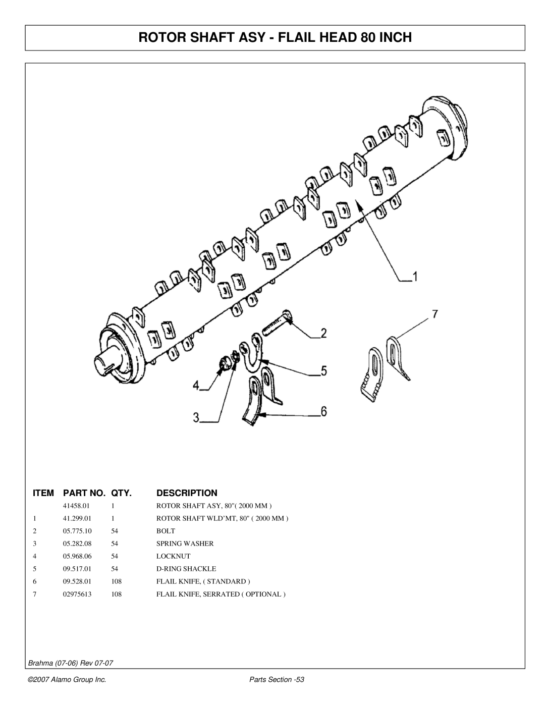 Alamo 02968822P manual Rotor Shaft ASY Flail Head 80 Inch 