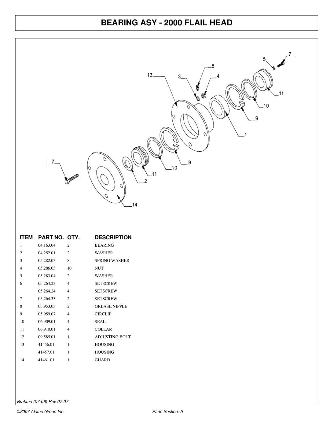 Alamo 02968822P manual Bearing ASY 2000 Flail Head 