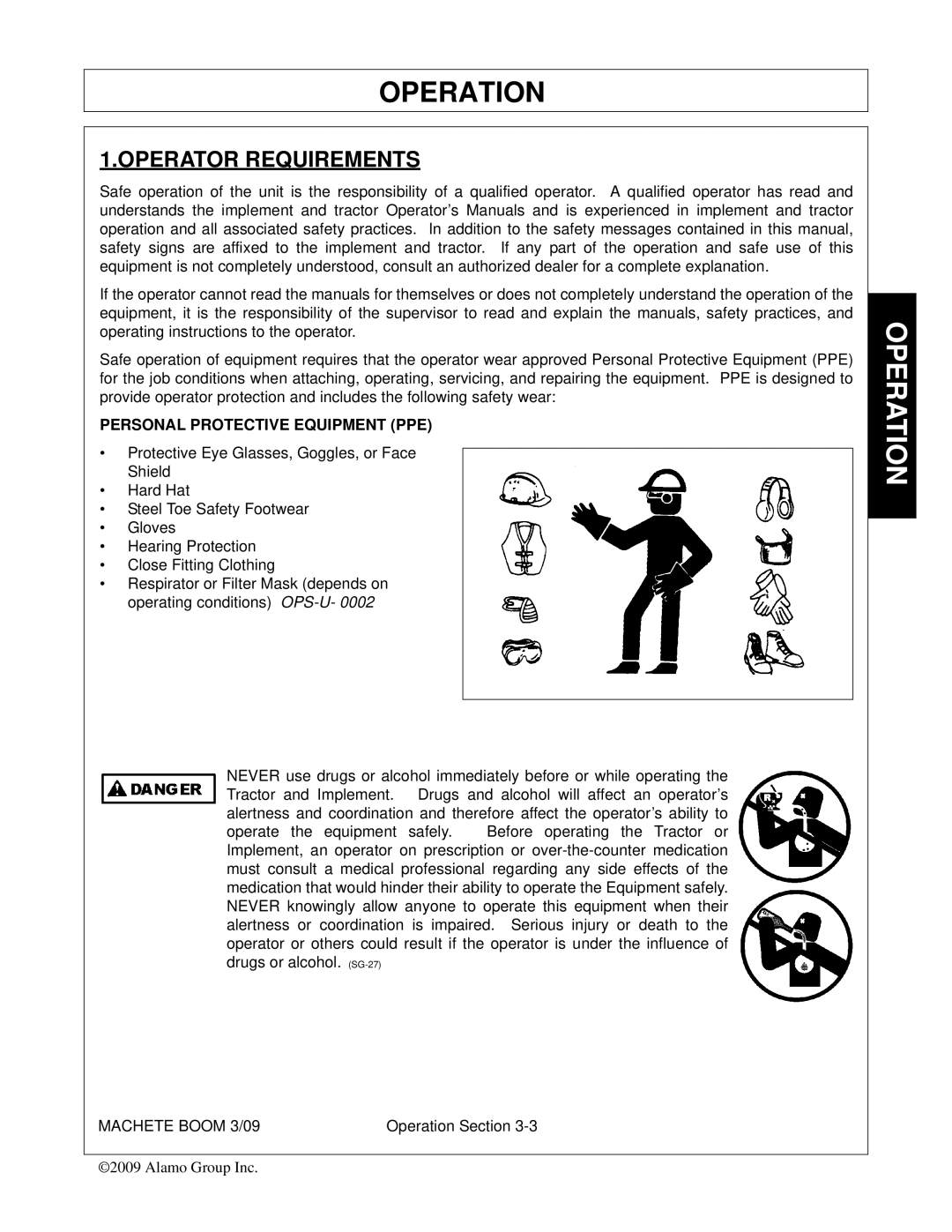 Alamo 02968915C manual Operator Requirements, Personal Protective Equipment PPE 