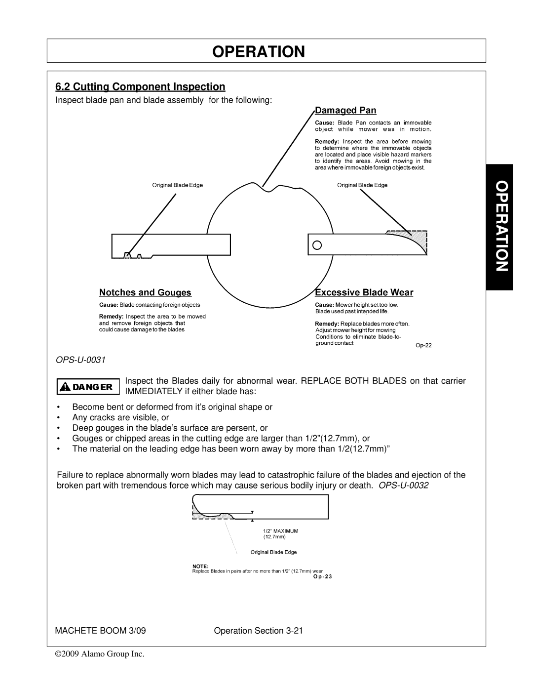 Alamo 02968915C manual Cutting Component Inspection, OPS-U-0031 