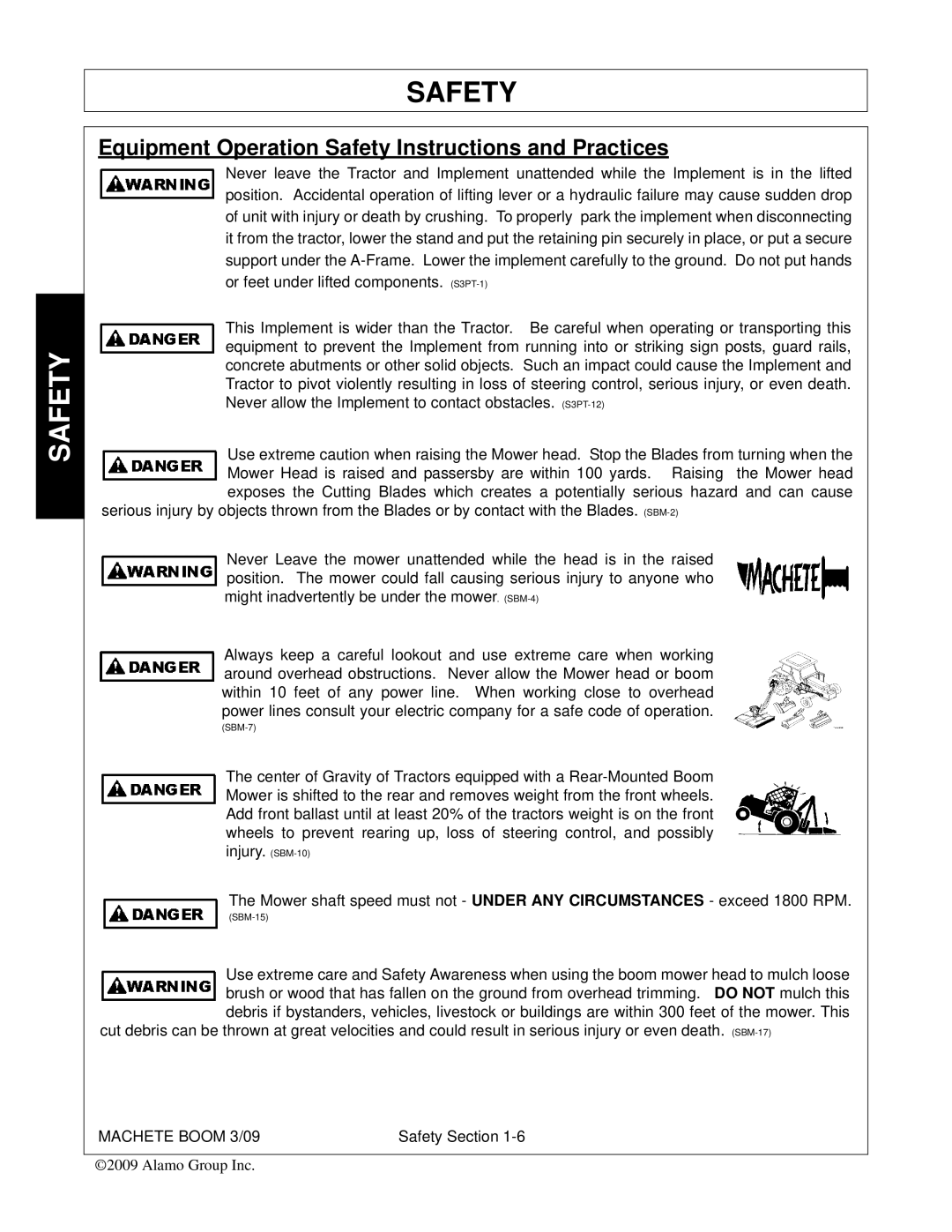 Alamo 02968915C manual Equipment Operation Safety Instructions and Practices 