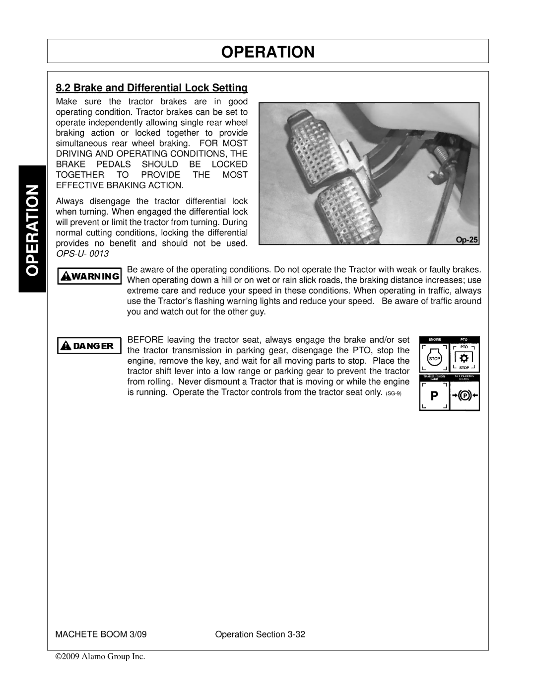 Alamo 02968915C manual Brake and Differential Lock Setting 