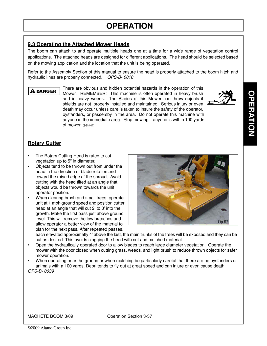 Alamo 02968915C manual Operating the Attached Mower Heads, Rotary Cutter 