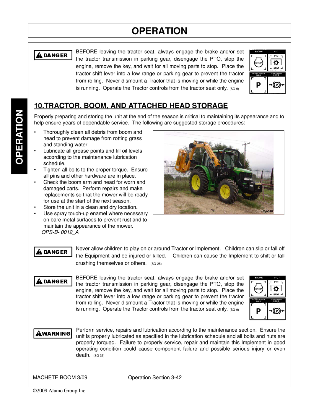 Alamo 02968915C manual TRACTOR, BOOM, and Attached Head Storage, OPS-B- 0012A 