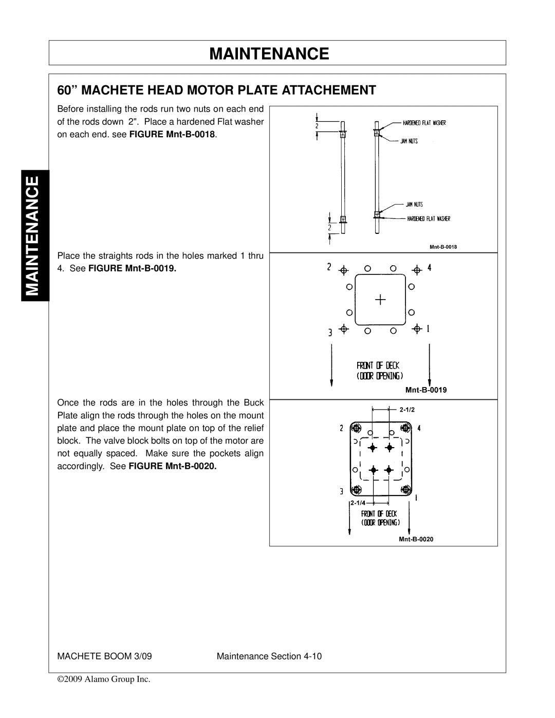 Alamo 02968915C manual Machete Head Motor Plate Attachement, See Figure Mnt-B-0019 