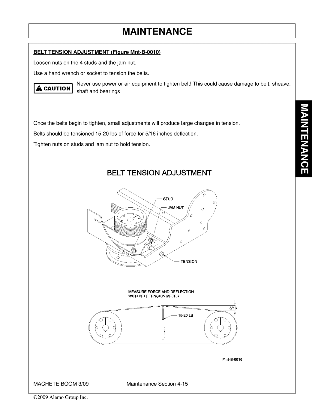 Alamo 02968915C manual Belt Tension Adjustment Figure Mnt-B-0010 