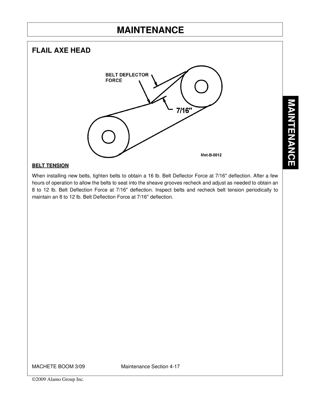 Alamo 02968915C manual Flail AXE Head, Belt Tension 