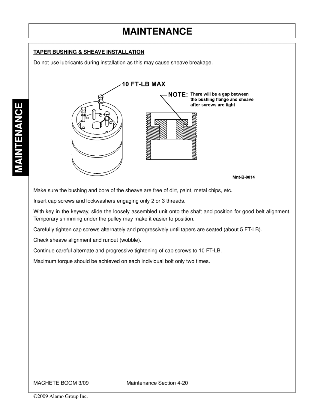 Alamo 02968915C manual Taper Bushing & Sheave Installation 