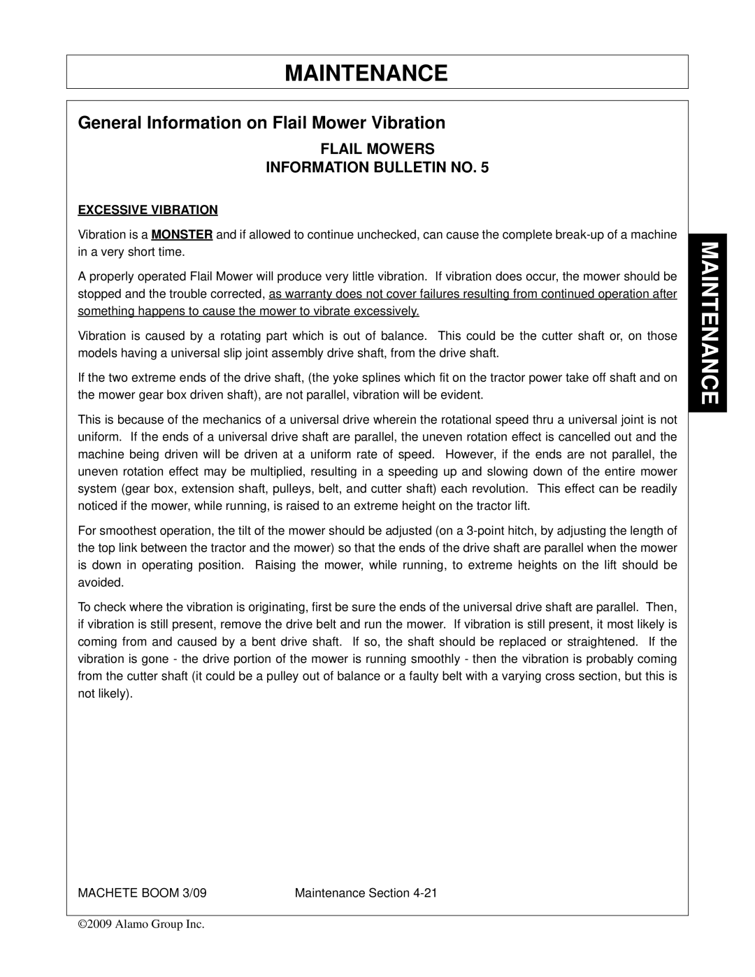 Alamo 02968915C manual General Information on Flail Mower Vibration 