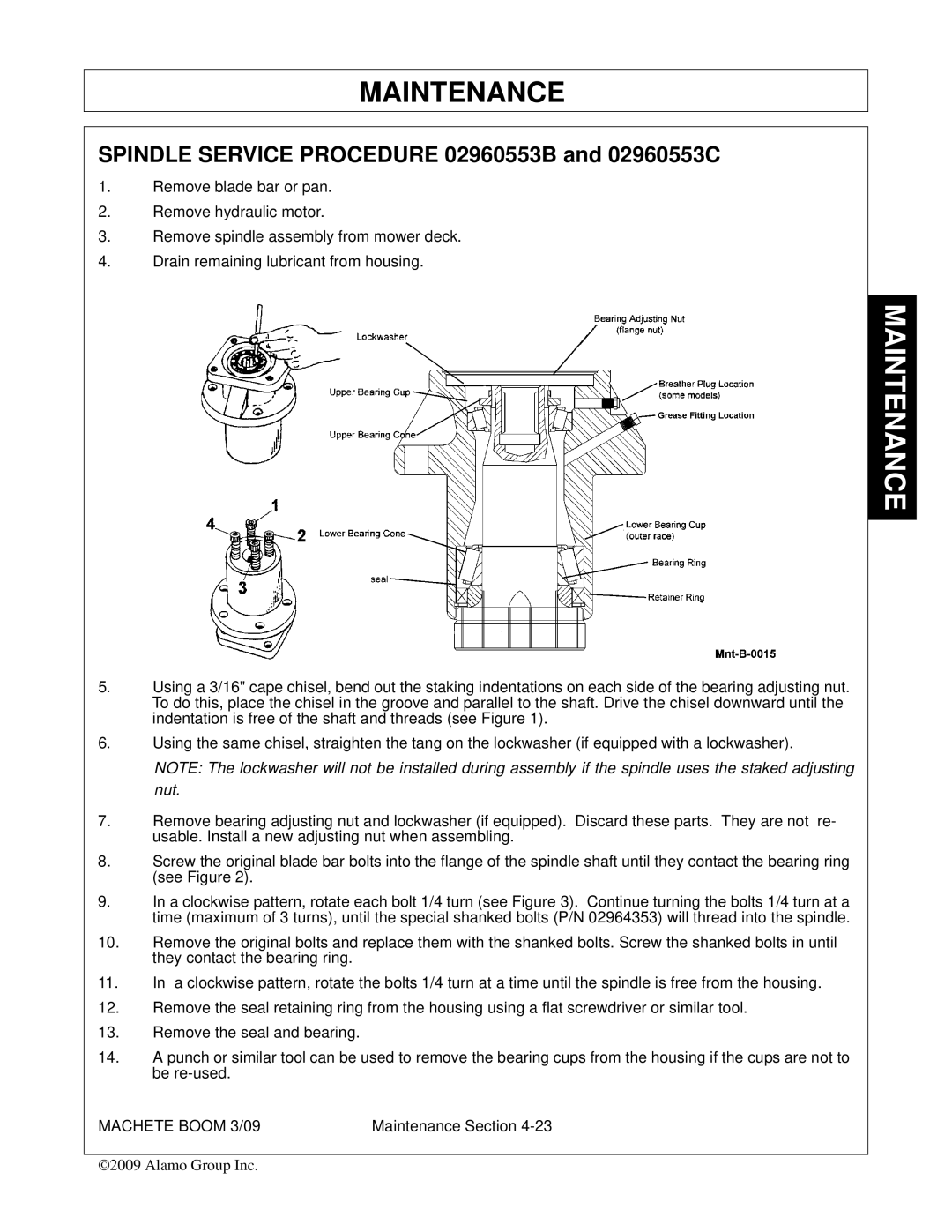 Alamo 02968915C manual Spindle Service Procedure 02960553B and 02960553C 