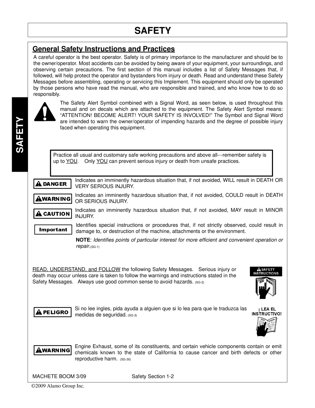 Alamo 02968915C manual Safety, Machete Boom 3/09 