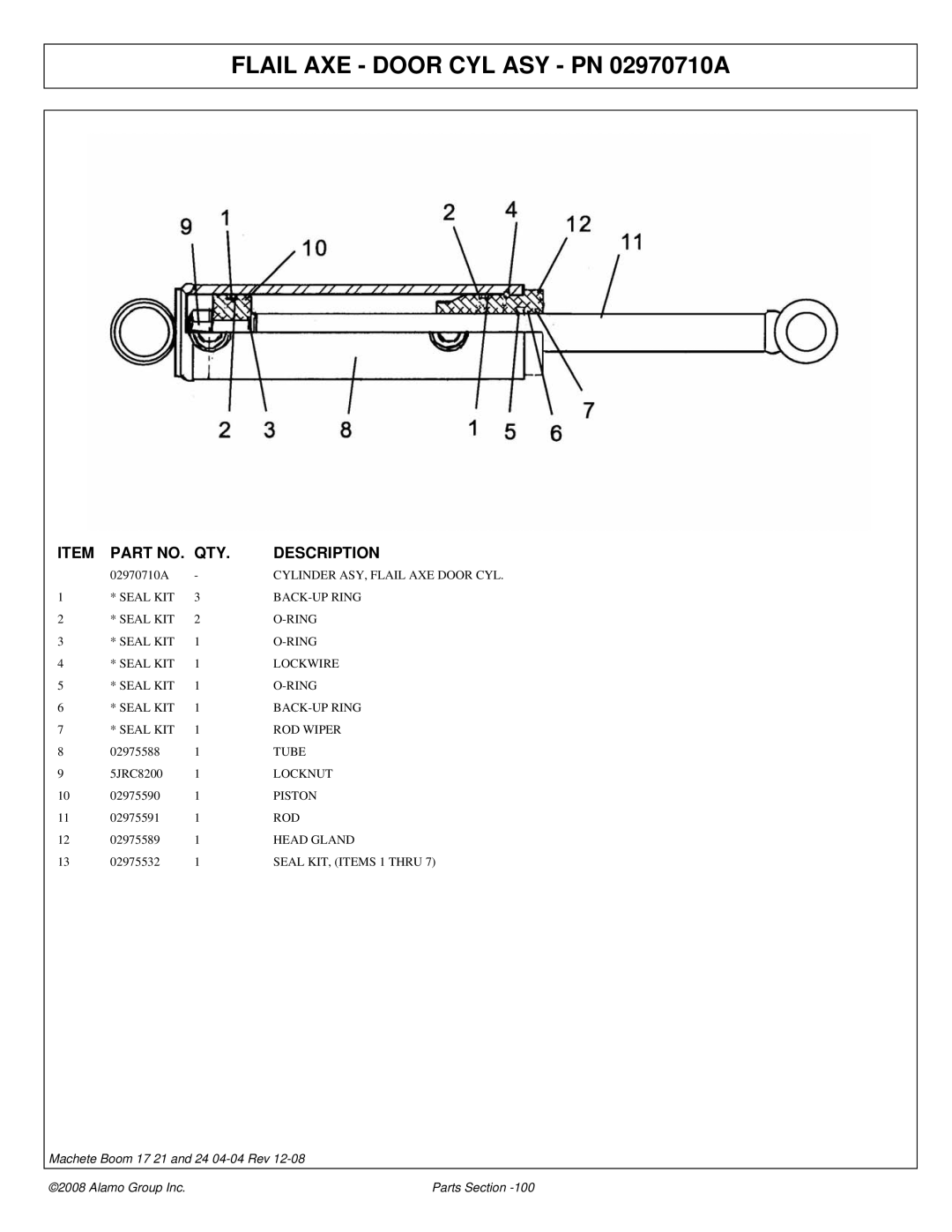 Alamo 02968915P manual Flail AXE Door CYL ASY PN 02970710A 