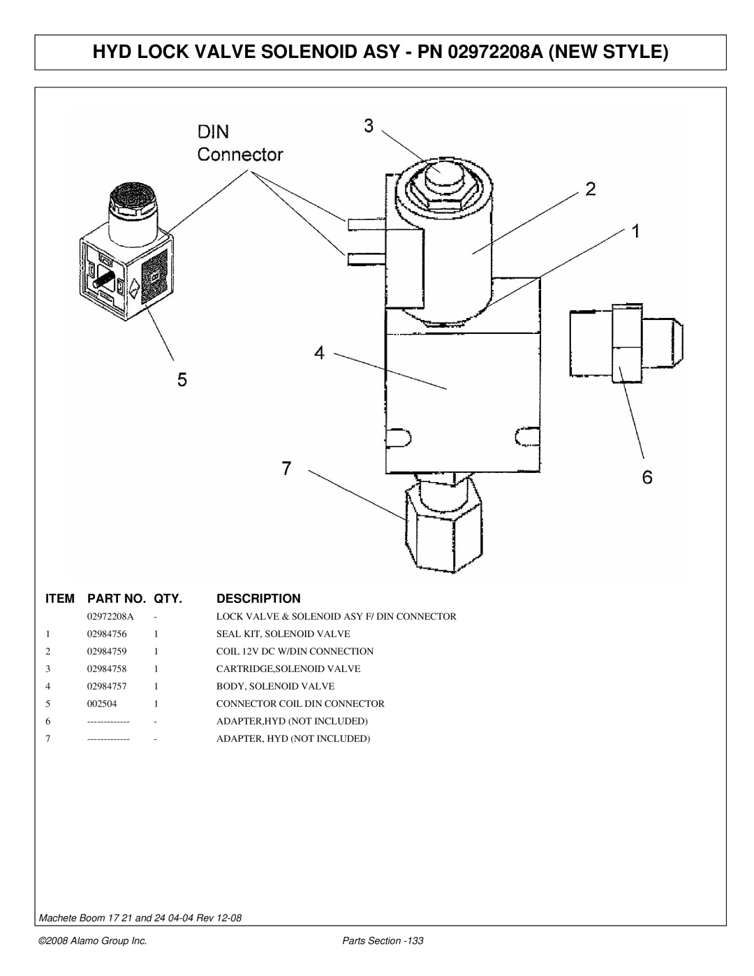 Alamo 02968915P manual HYD Lock Valve Solenoid ASY PN 02972208A NEW Style 