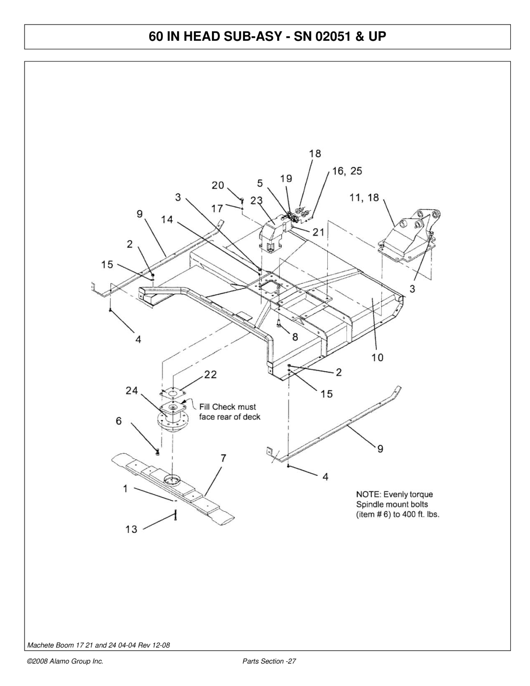 Alamo 02968915P manual Head SUB-ASY SN 02051 & UP 