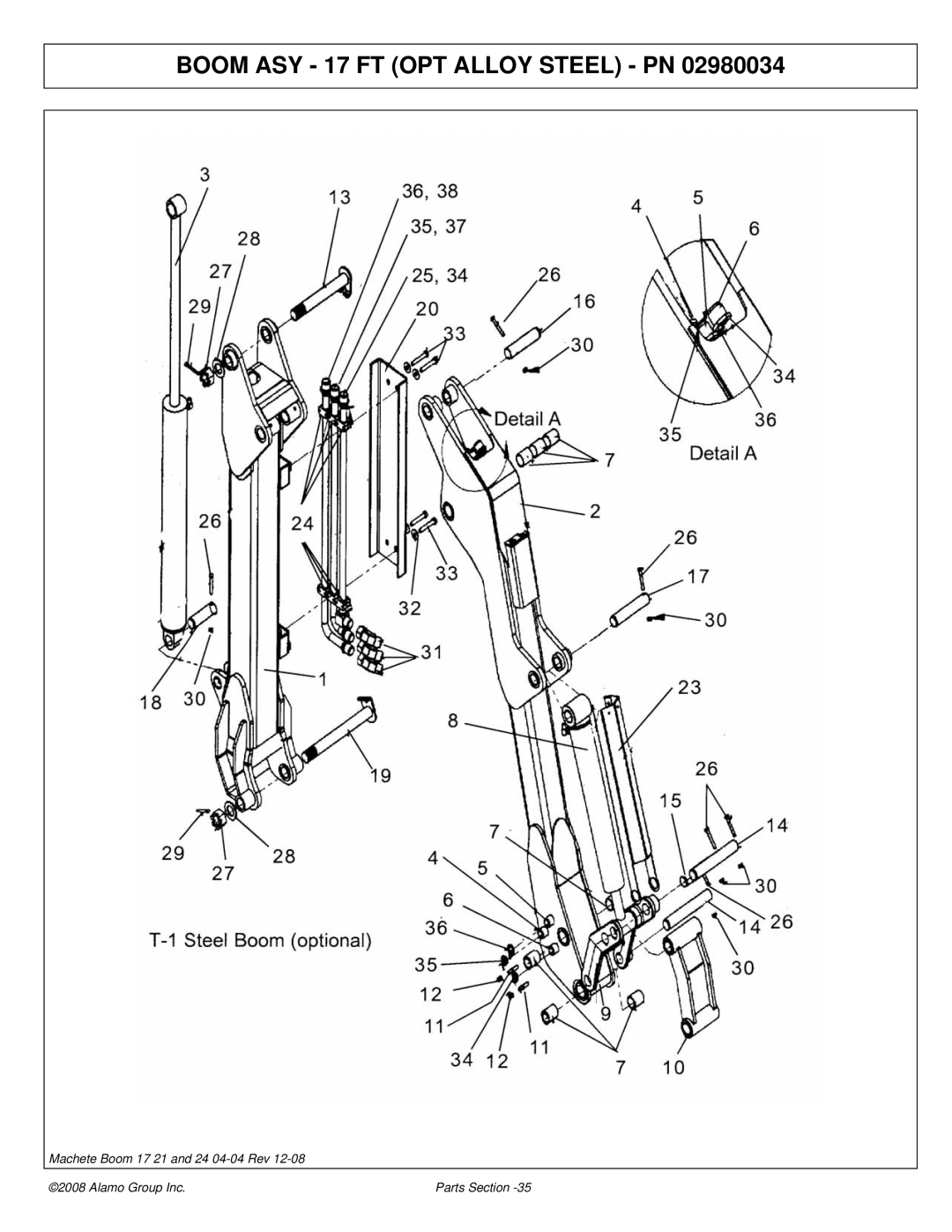 Alamo 02968915P manual Boom ASY 17 FT OPT Alloy Steel PN 