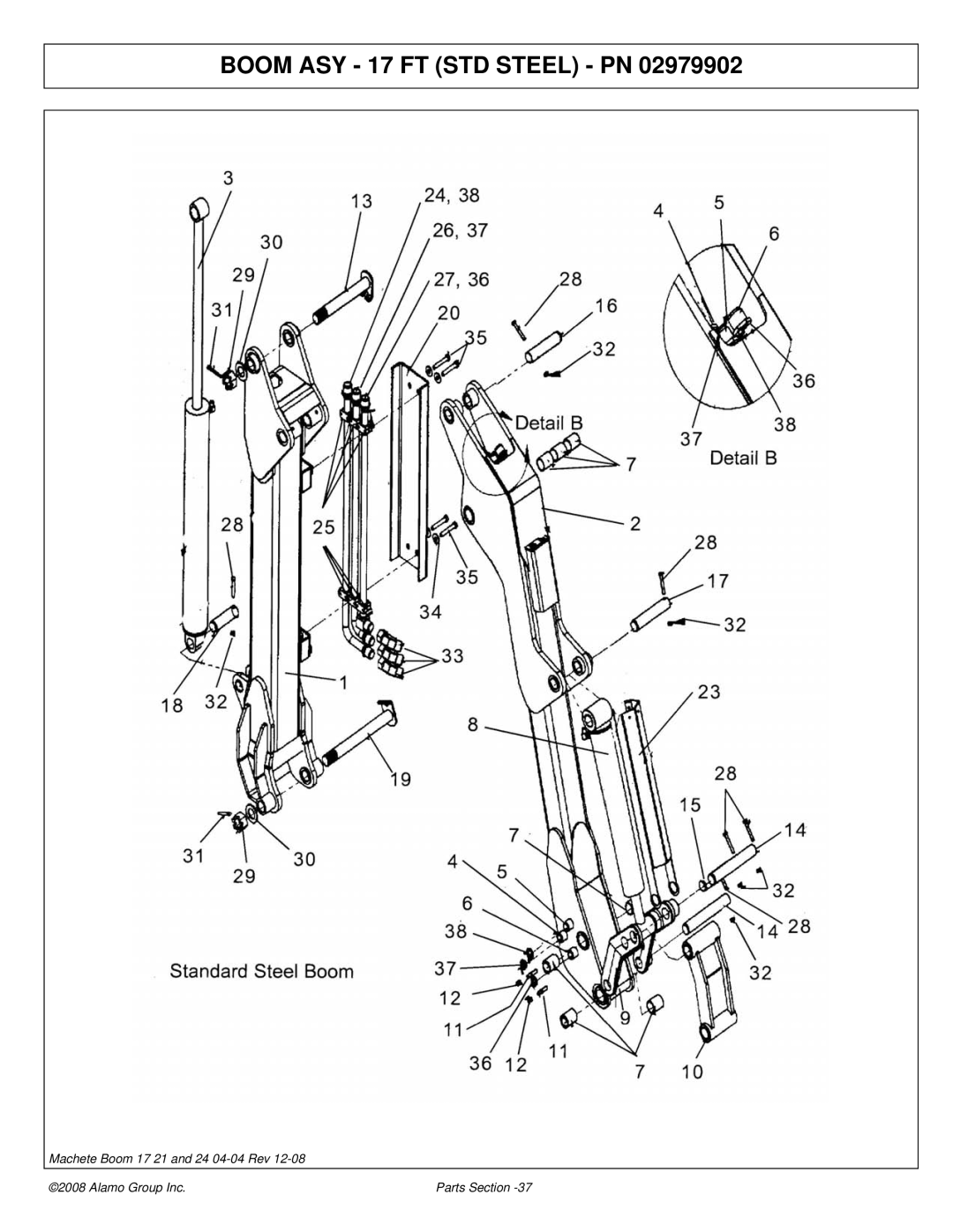 Alamo 02968915P manual Boom ASY 17 FT STD Steel PN 